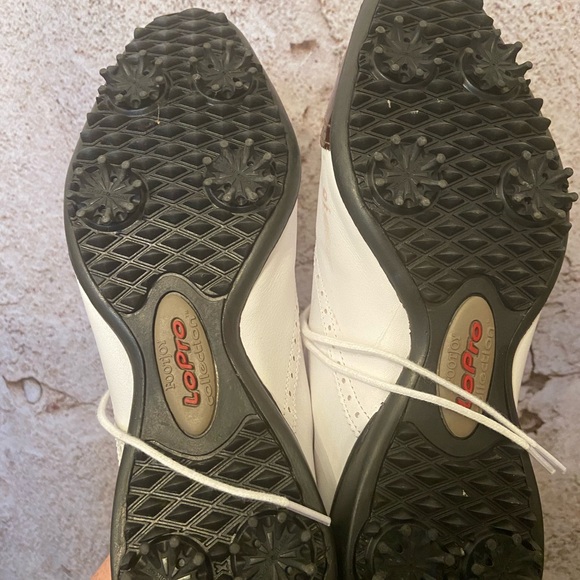 FootJoy Brown Patent Square Toe Gold Shoes NEW - Picture 5 of 6